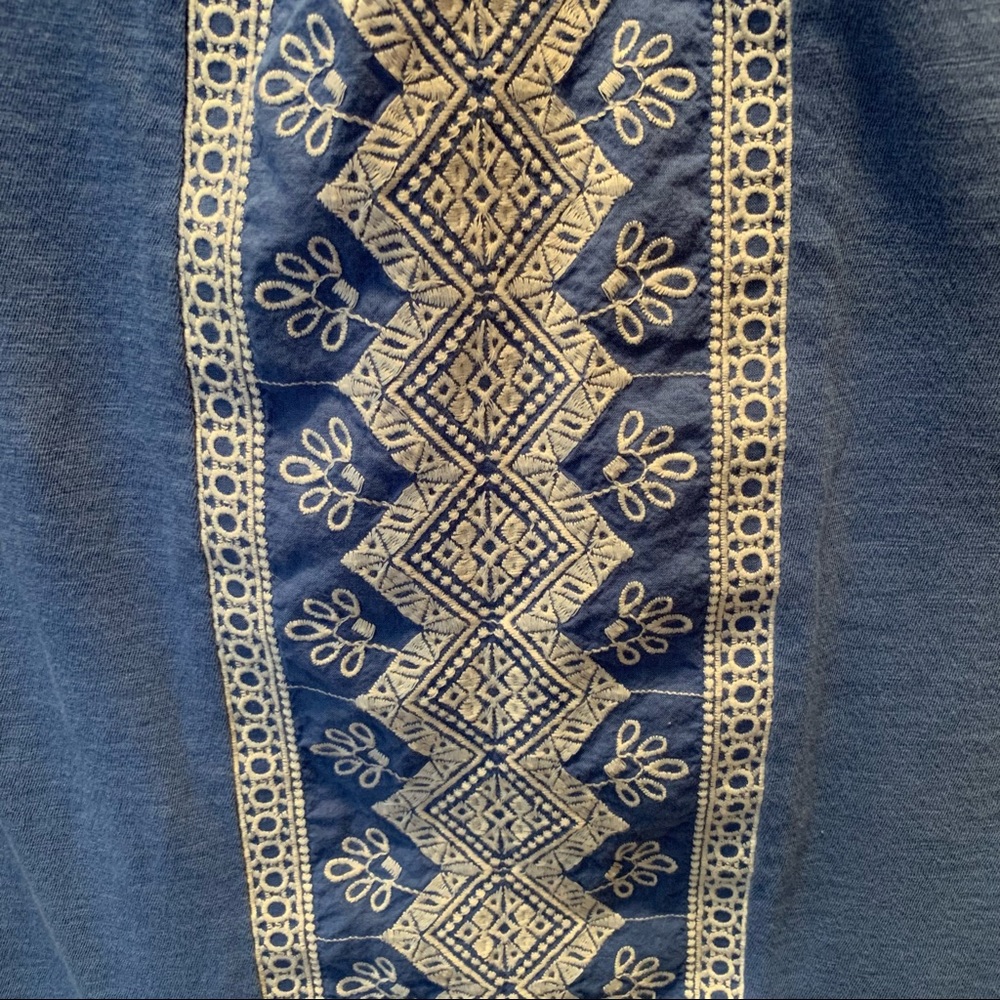 LOFT Petite Eyelet Embroidered Boho Cropped Blue Top - Picture 3 of 6